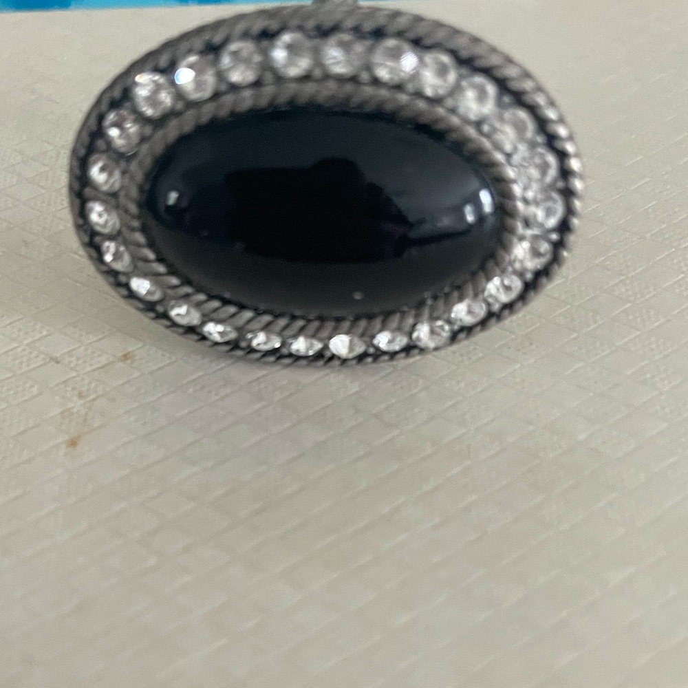 Elegant Black and Silver Oval Ring